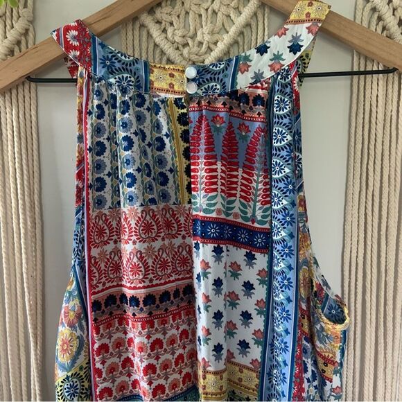 CATO Women’s High Neck Boho Cottage Parchwork Ruffle Sleeveless Top Size 18/20W - Picture 7 of 10